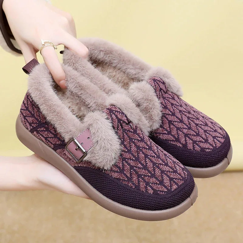 Chaussures d'hiver en coton doublées polaire extra-épaisses et isolantes pour femmes
