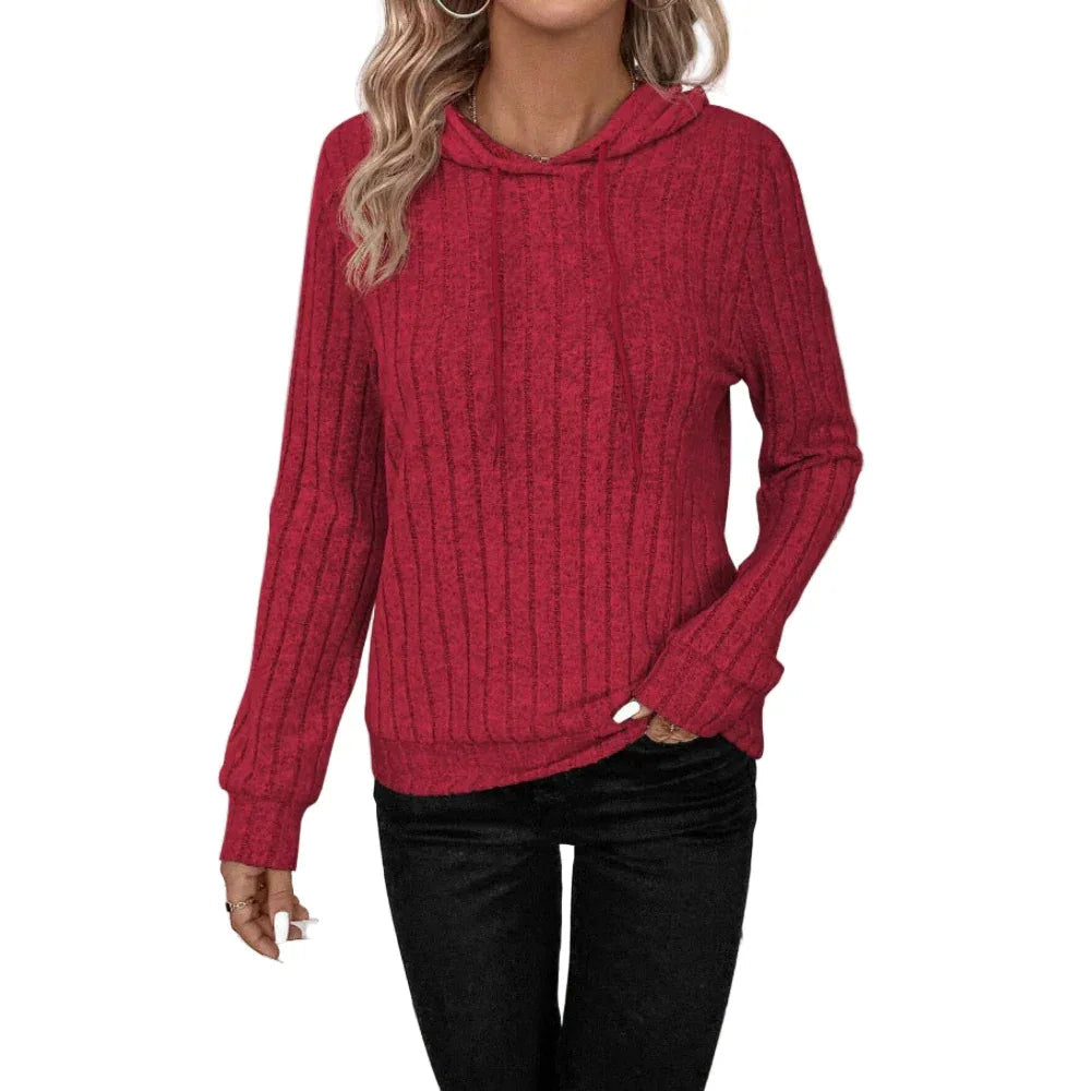 Pull décontracté rayé à capuche et manches longues