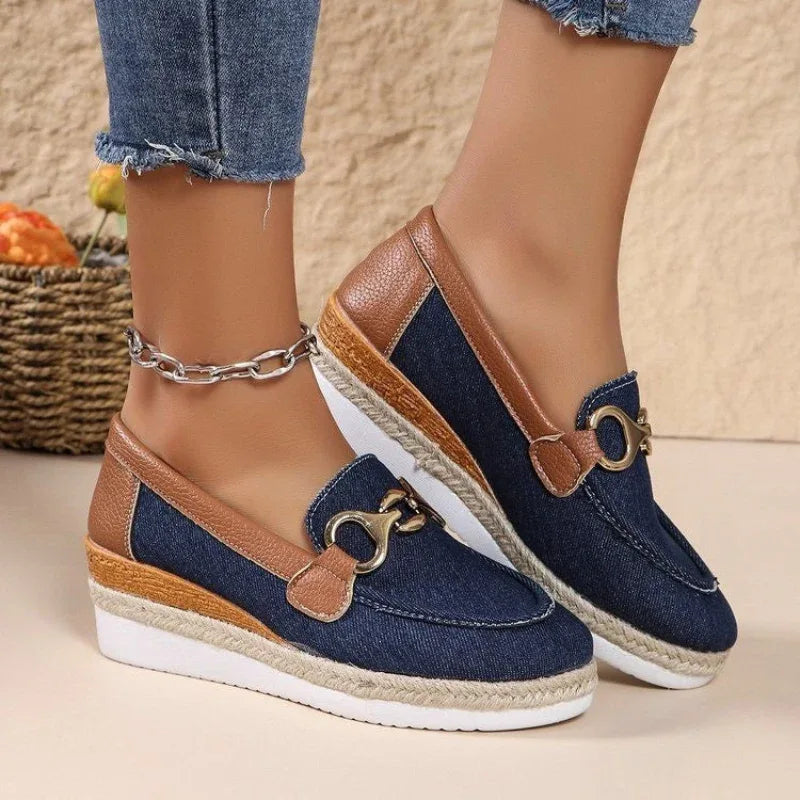 Mocassins Décontractés Escarpins Femme Chaussures d'Extérieur à Boucle Compensées Plateforme Mocassins Chaussures Paresseuses à Enfiler