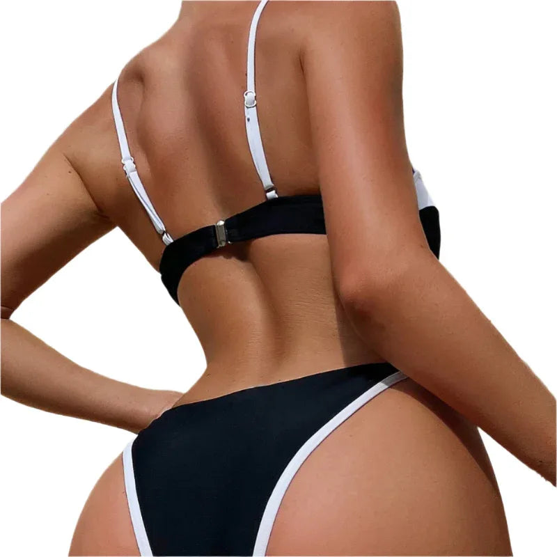 Maillot de bain bikini une pièce couleur unie, épaules dénudées, pour femme