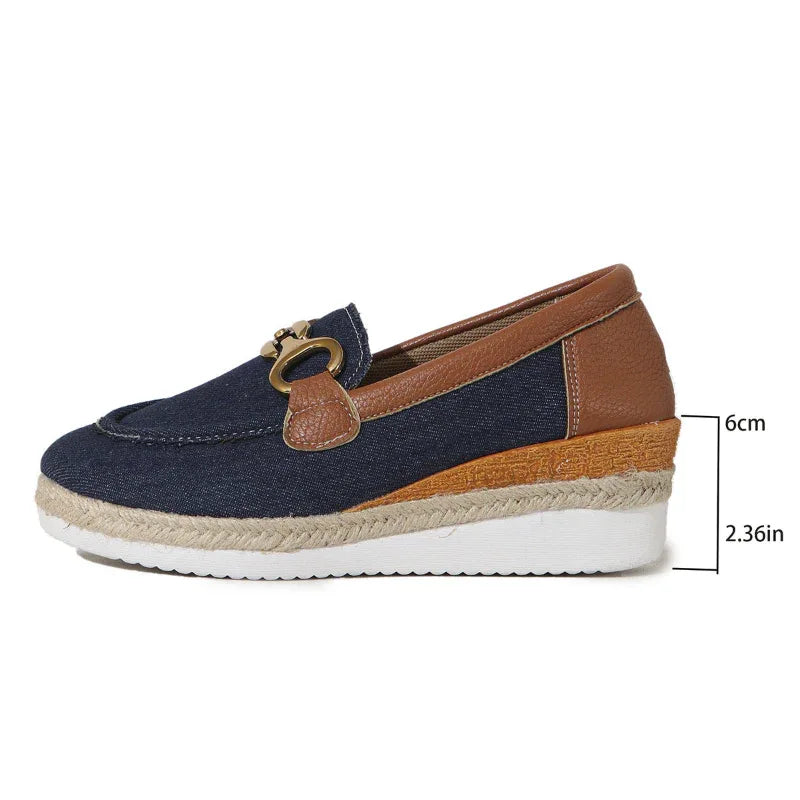 Mocassins Décontractés Escarpins Femme Chaussures d'Extérieur à Boucle Compensées Plateforme Mocassins Chaussures Paresseuses à Enfiler