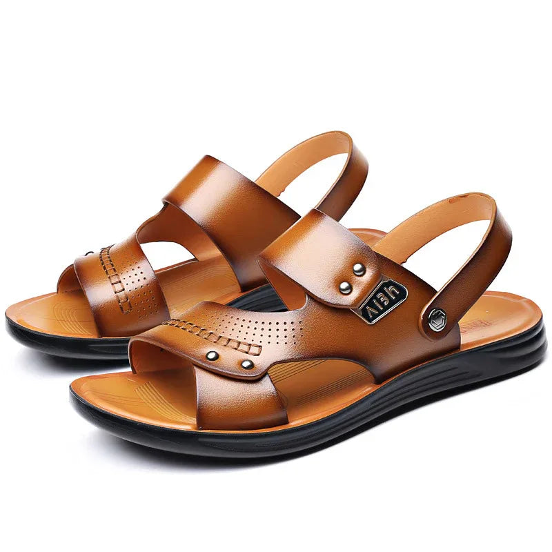 Sandales pour hommes en cuir véritable, résistantes à l'usure, antidérapantes et respirantes