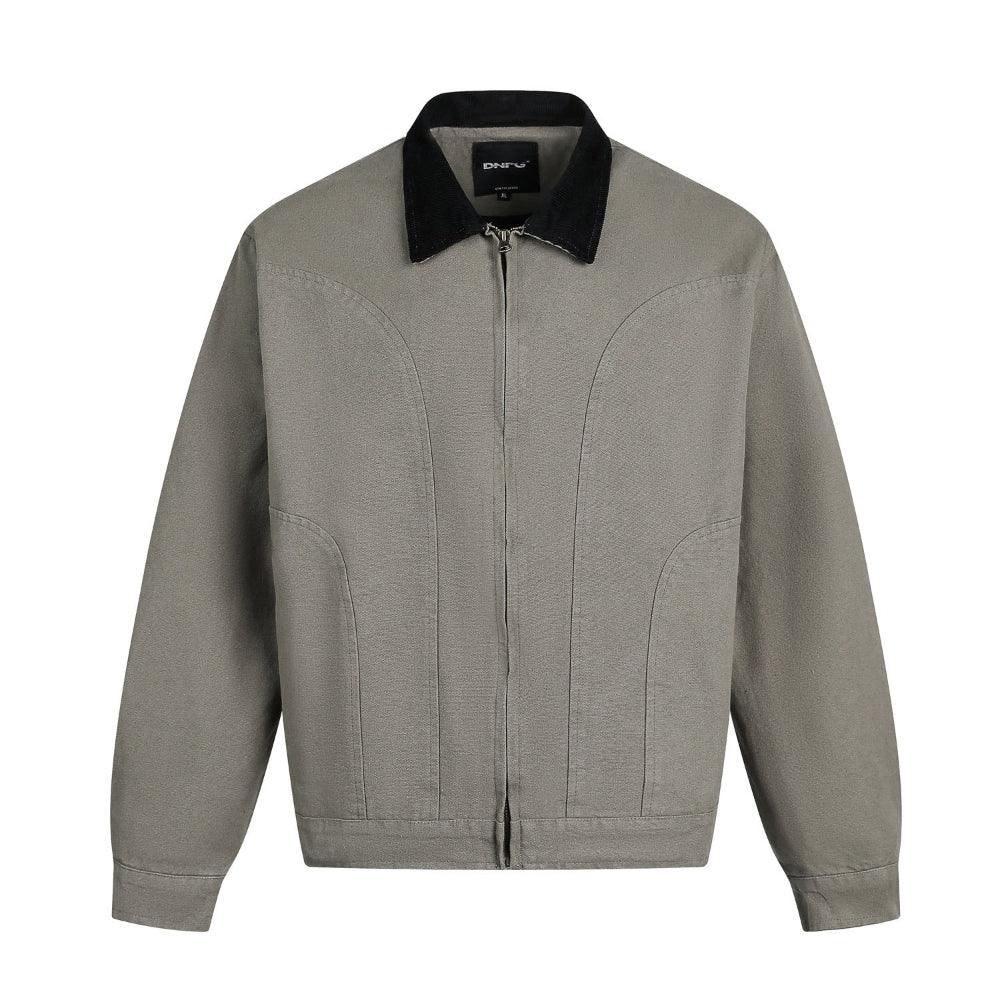 Veste de travail en velours côtelé lavé pour homme avec col surpiqué