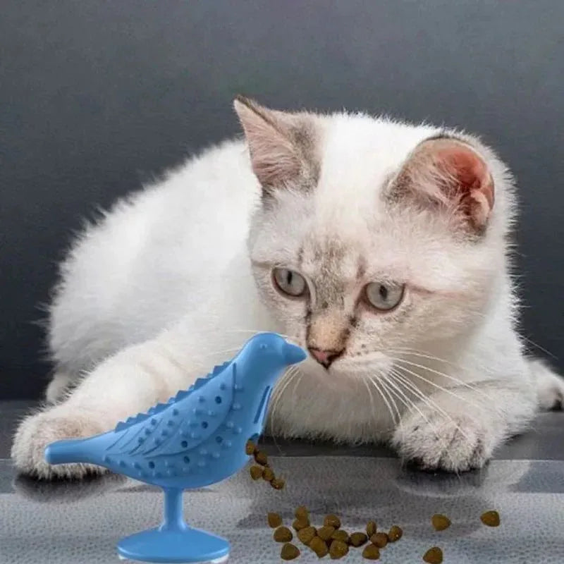 Jouet amusant pour chat qui distribue des friandises, jouet interactif en forme d'oiseau à mordre, mâcher et nettoyer les dents pour animaux de compagnie
