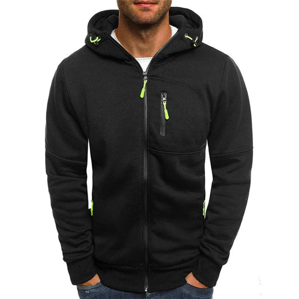 Sweat-shirt à capuche décontracté zippé pour homme, couleur unie, sport, fitness, gilet à capuche
