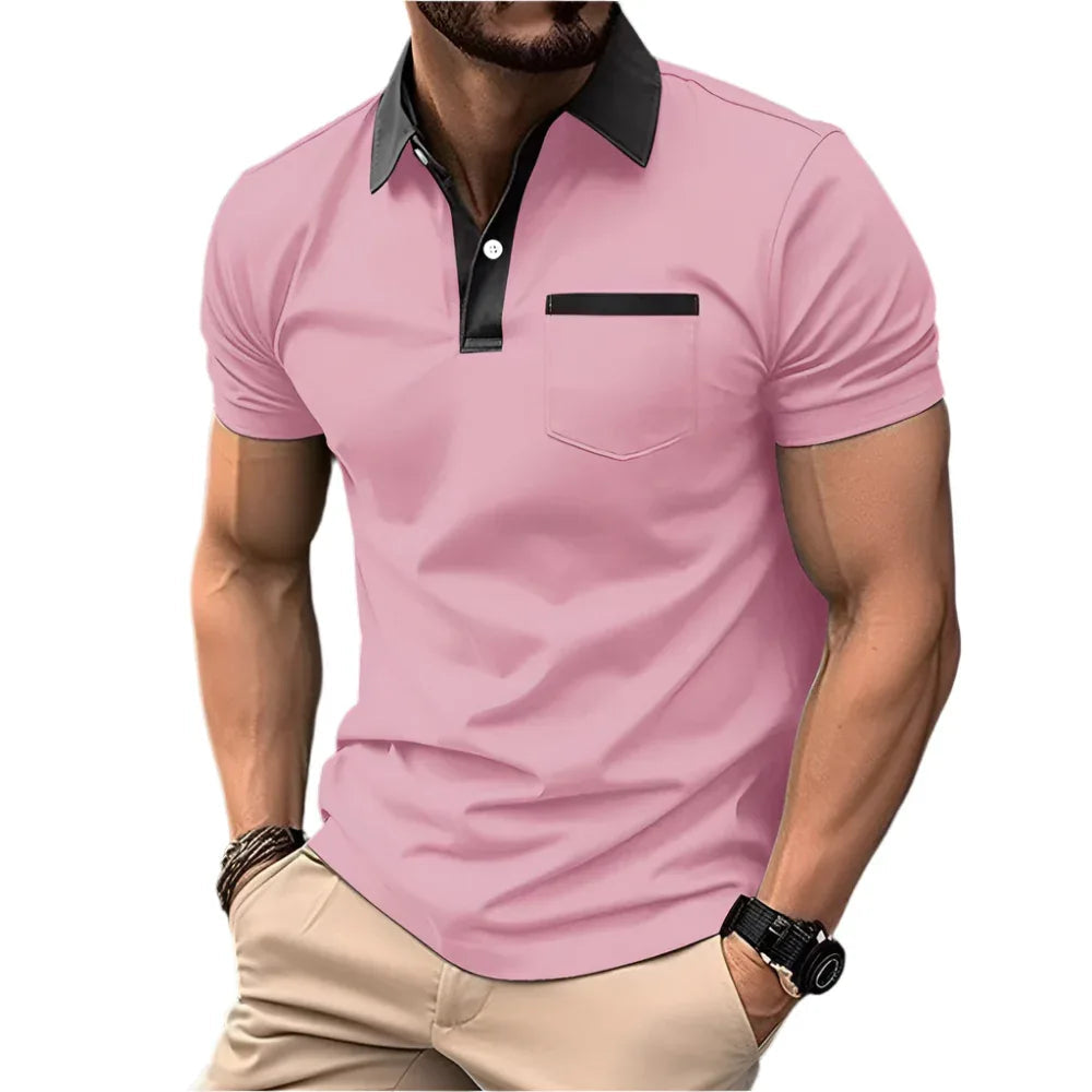 Modisches schlankes Kurzarm-T-Shirt mit Tasche, Poloshirt für Herren