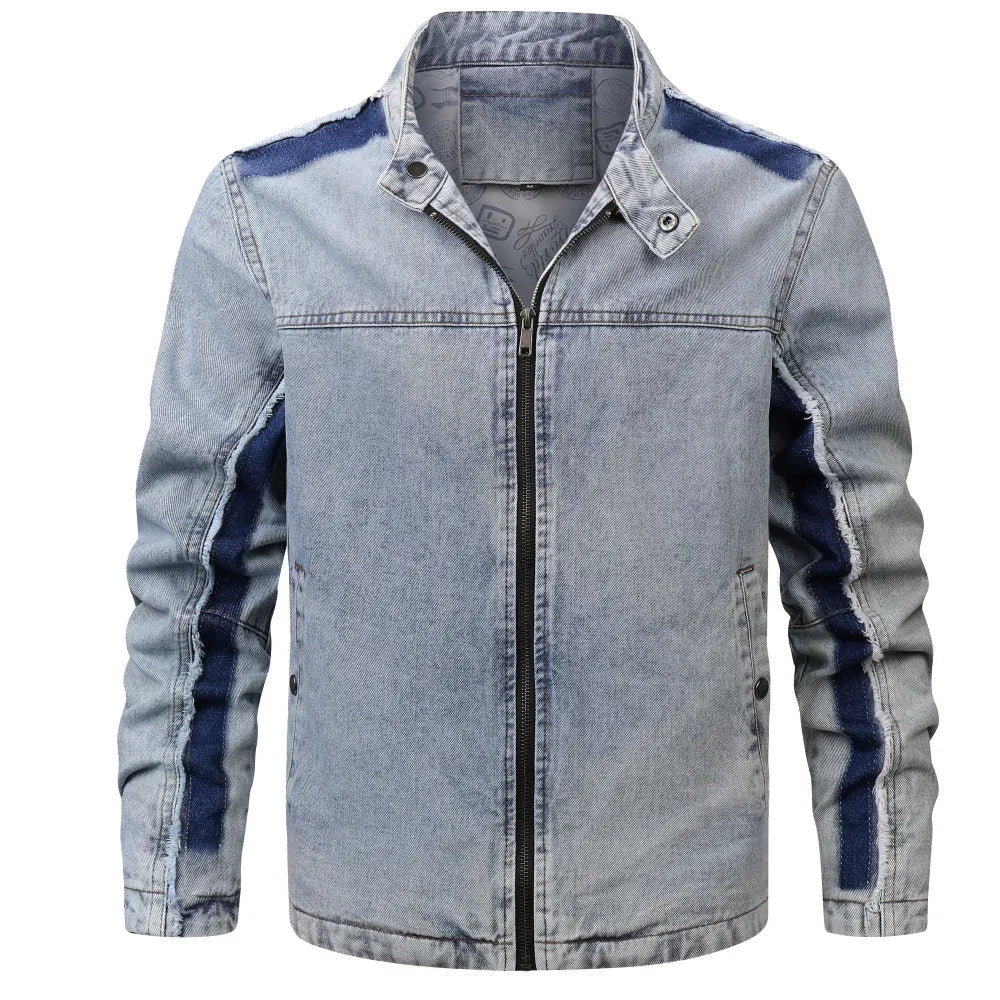 Veste rétro en jean patchwork pour homme