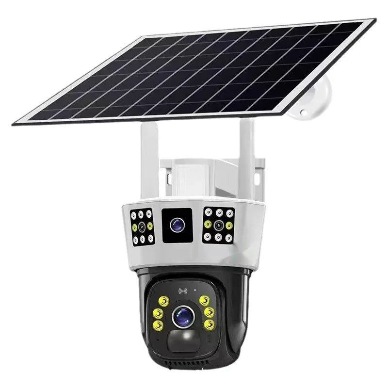 Caméra de surveillance de sécurité solaire à trois écrans pour la sécurité domestique