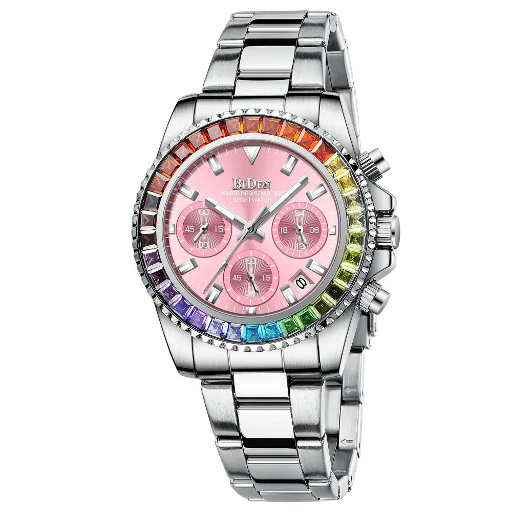 Montre Tendance Femme en Acier à Diamants Colorés