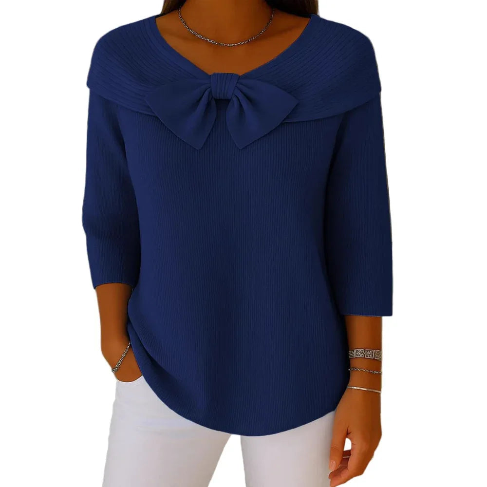 Pull tricoté avec nœud de couleur unie pour l'automne et l'hiver