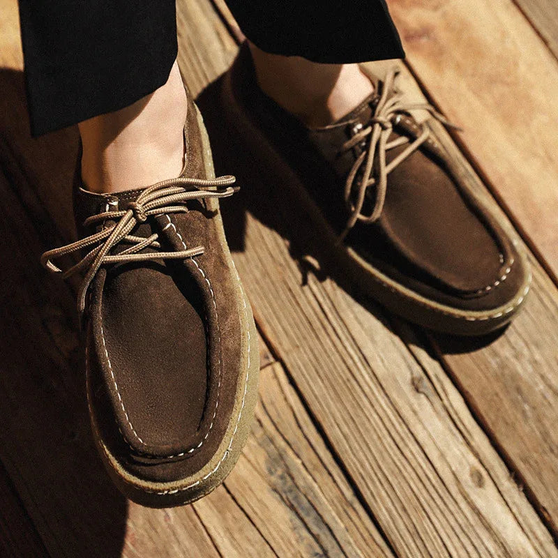 Chaussures Bateau Décontractées en Daim et Cuir Style Britannique Toutes Saisons