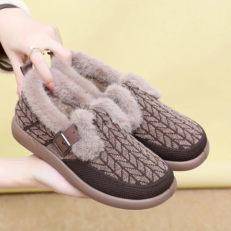 Chaussures d'hiver en coton doublées polaire extra-épaisses et isolantes pour femmes