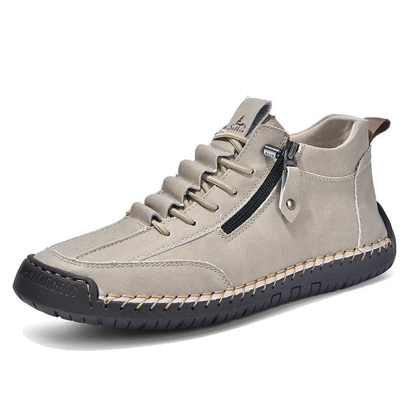 Herren Casual Retro Leder-Schuhe mit seitlichem Reißverschluss