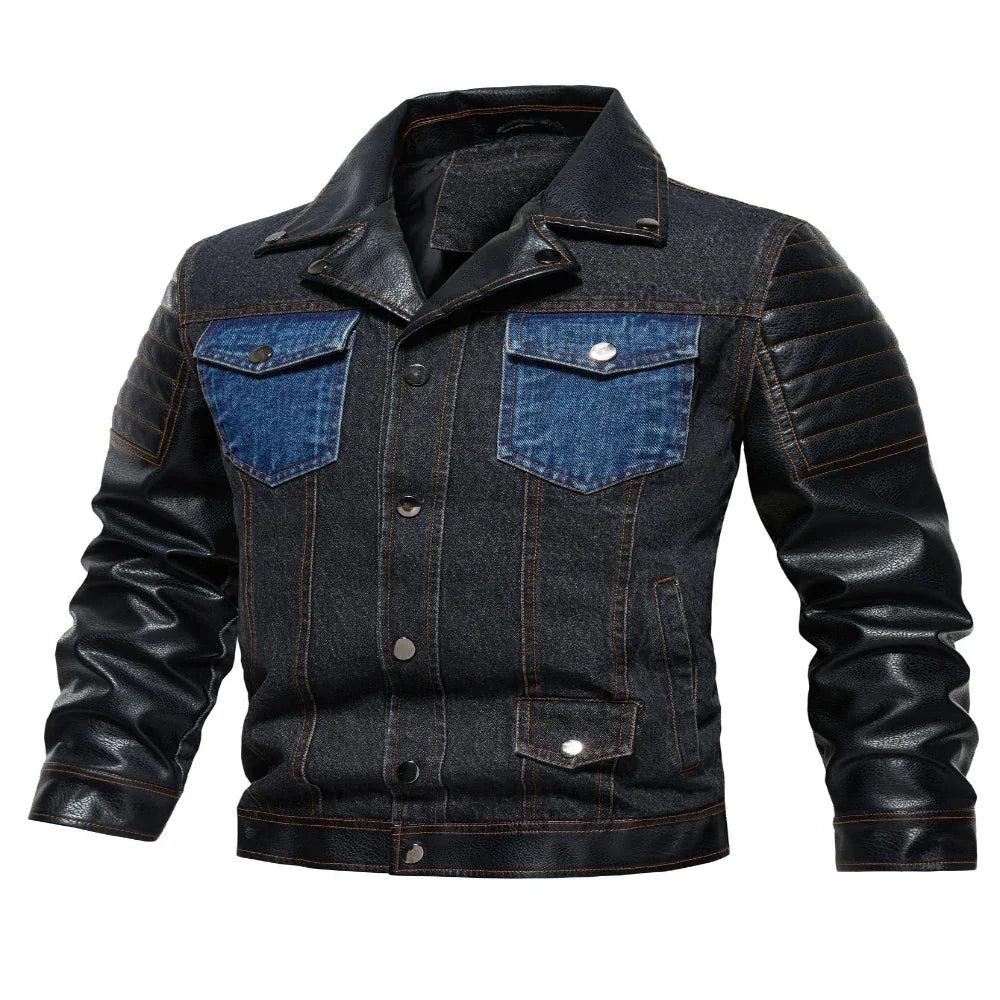 Veste extérieure d'automne en jean patchwork pour homme