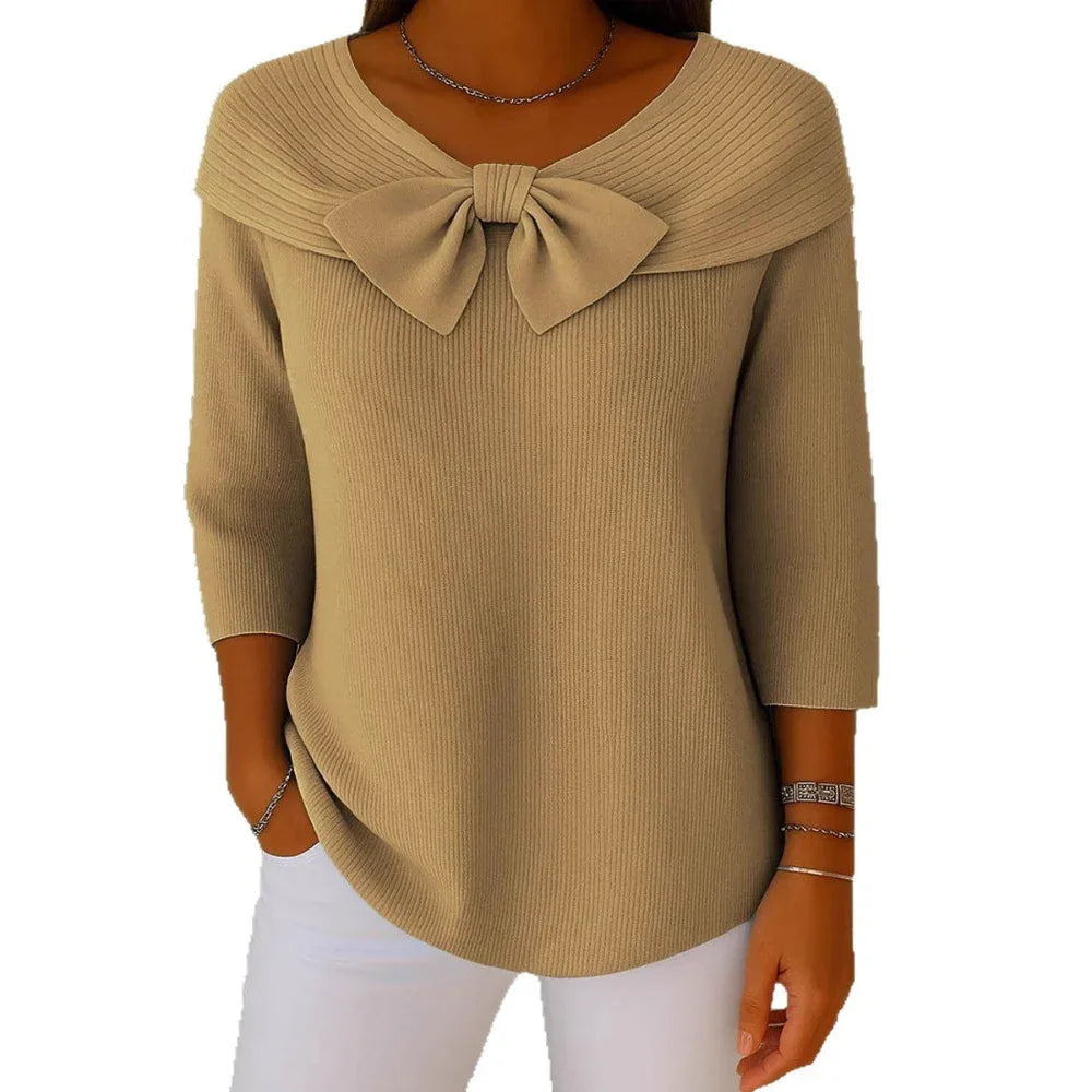 Pull tricoté avec nœud de couleur unie pour l'automne et l'hiver