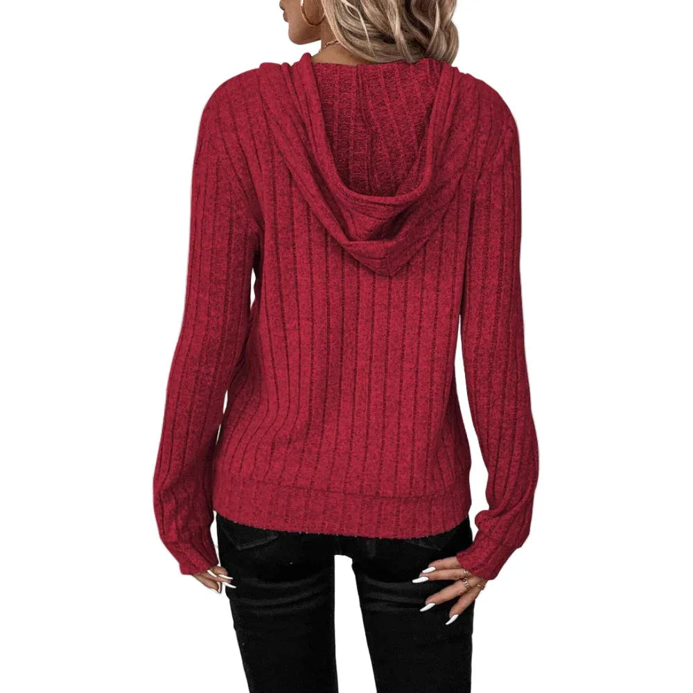 Pull décontracté rayé à capuche et manches longues