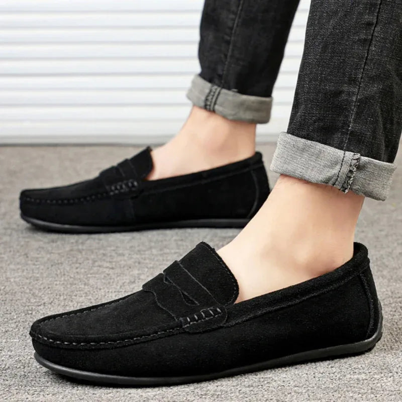 Mocassins unis pour hommes Chaussures plates décontractées en daim style britannique