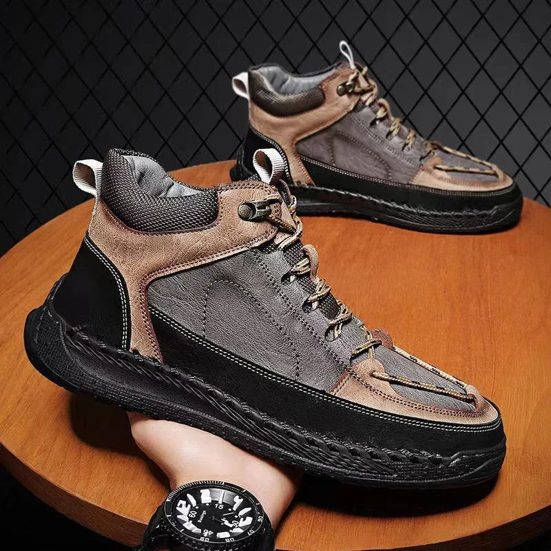 Chaussures en cuir haut de gamme Bottes Martin montantes polyvalentes pour hommes