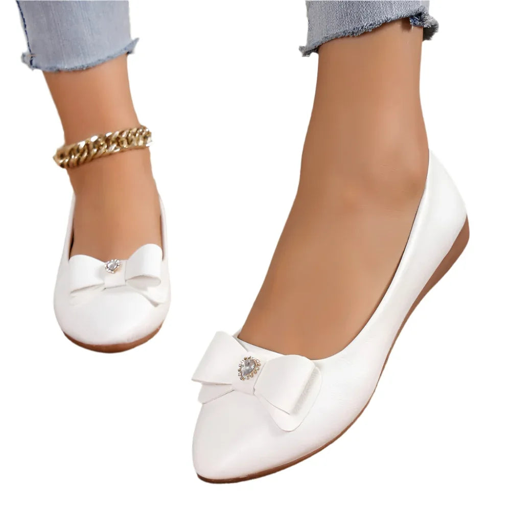 Chaussures plates à nœud papillon tendance décontractées à bout pointu pour femmes, chaussures d'été paresseuses