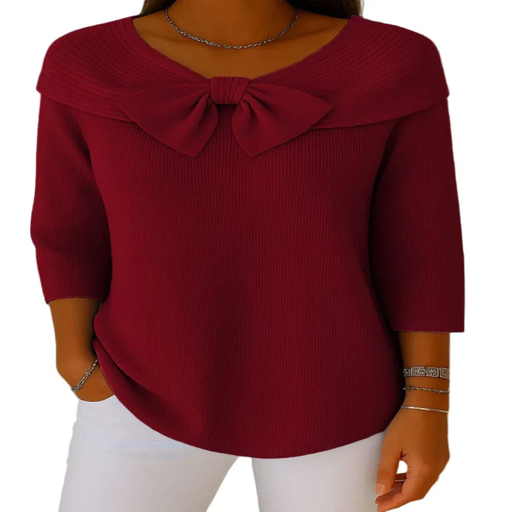 Pull tricoté avec nœud de couleur unie pour l'automne et l'hiver