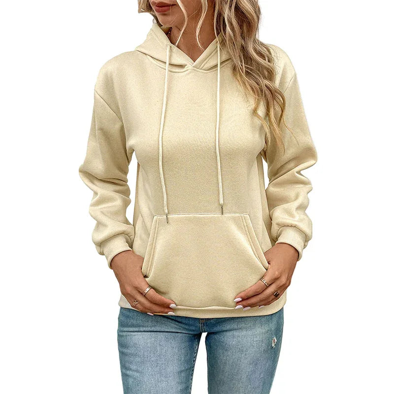 Sweat à capuche uni à manches longues pour femme