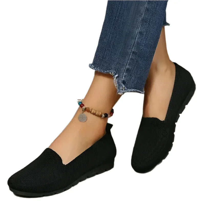 Chaussures Plates en Maille Décontractées, Mocassins Femme Tendance Couleur Unie Bout Rond Chaussures Confortables et Décontractées