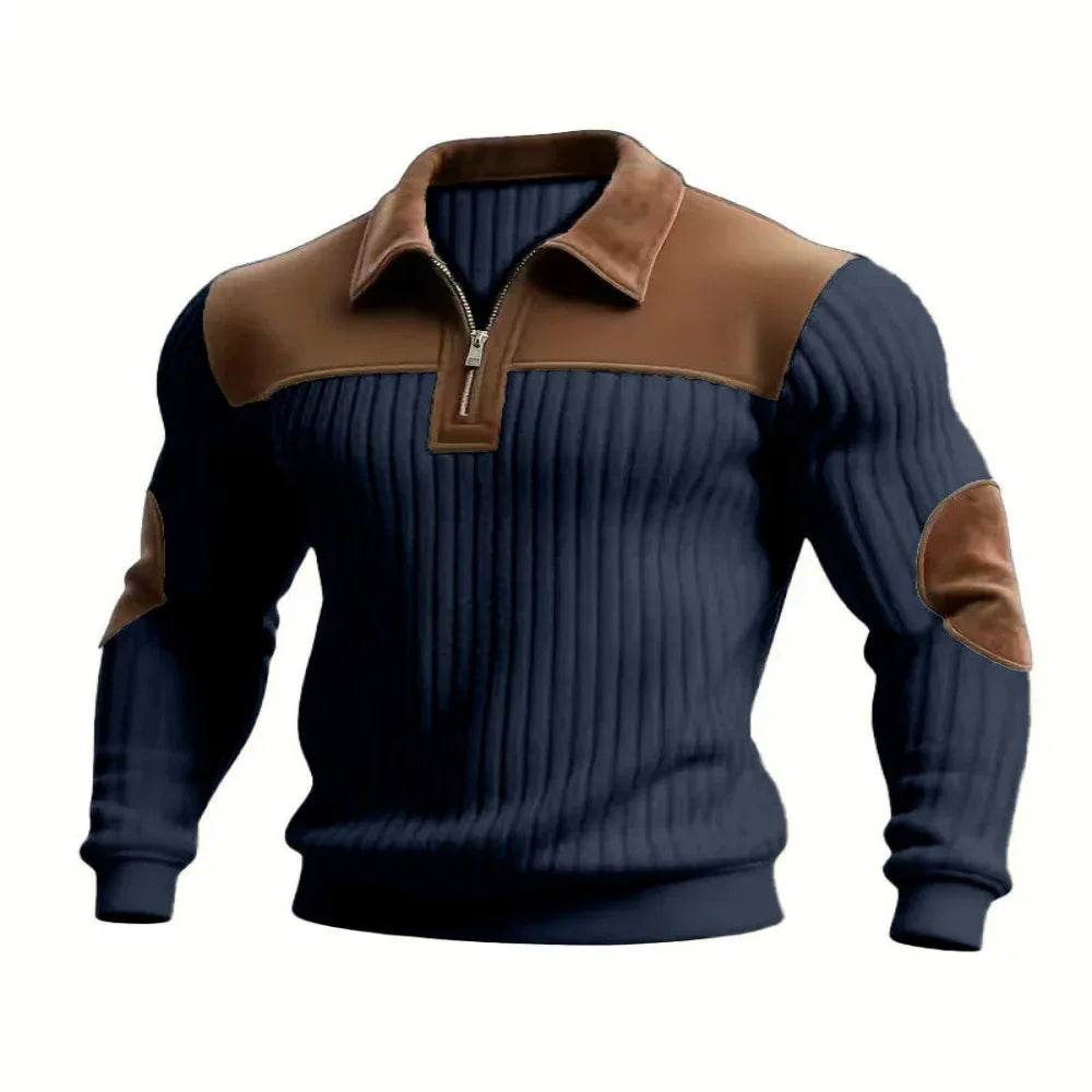 Pull en tricot patchwork à col cranté et fermeture éclair pour homme