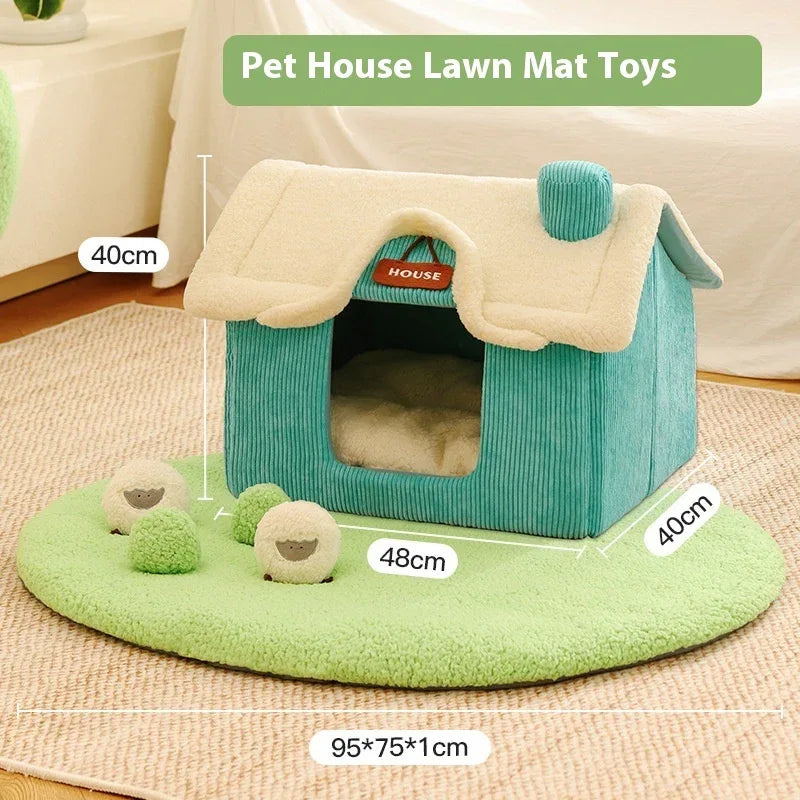Lit pour animaux de compagnie créatif, mignon et chaud, avec pelouse en peluche et multiples jouets à mâcher pour chien