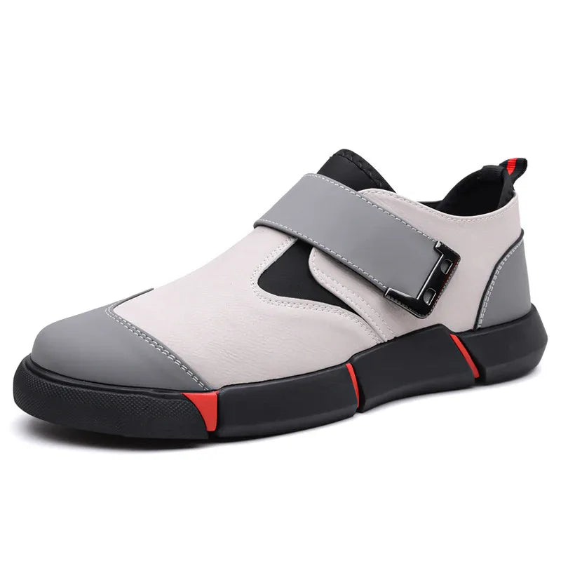 Chaussures basses décontractées en cuir pour hommes, confortables, à enfiler, avec velcro, antidérapantes, à talon plat et absorption des chocs