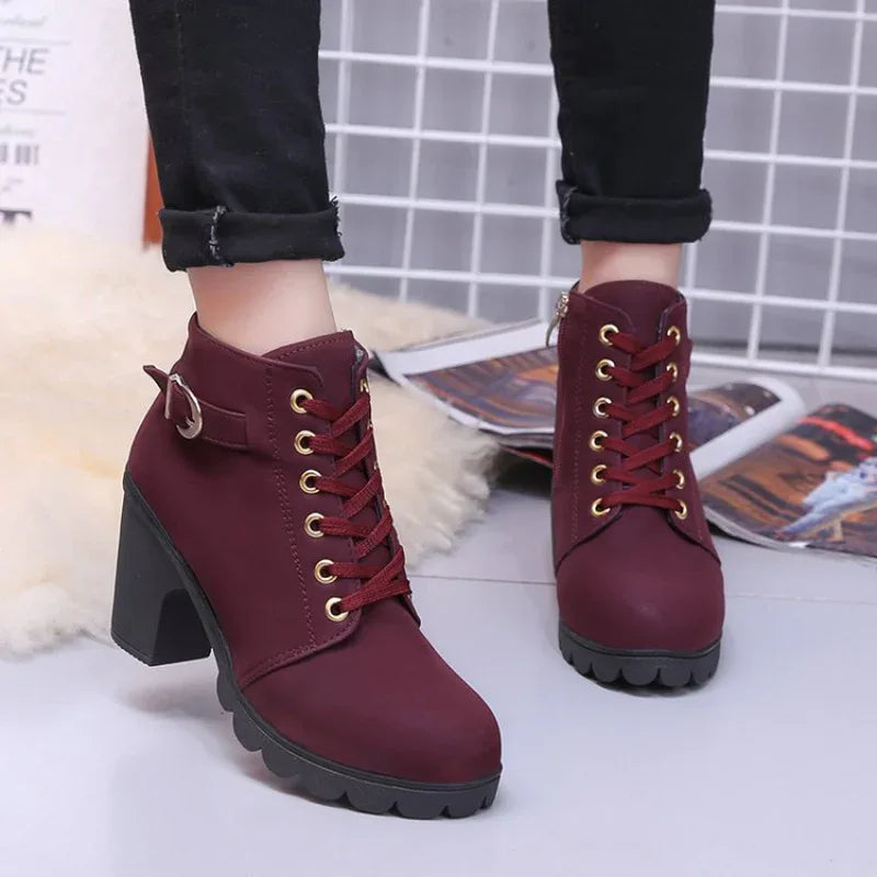 Bottes de printemps pour femmes, chaussures européennes à lacets et talons hauts de haute qualité