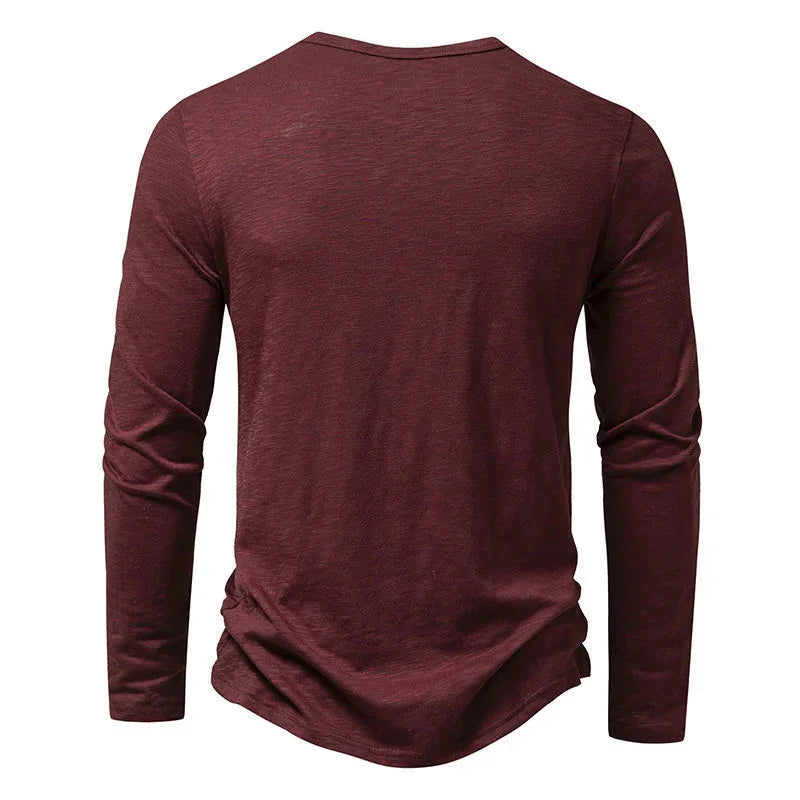 T-shirt à manches longues pour homme, décontracté, couleur unie, pull boutonné, vêtements d'automne et de printemps