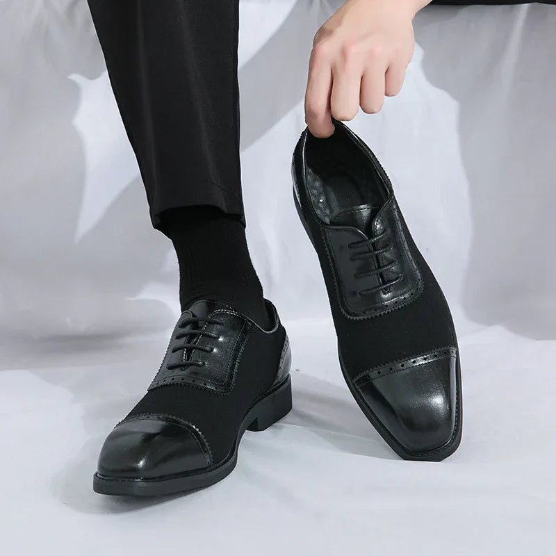 Chaussures habillées en cuir pour homme à lacets, bout rond et semelle épaisse