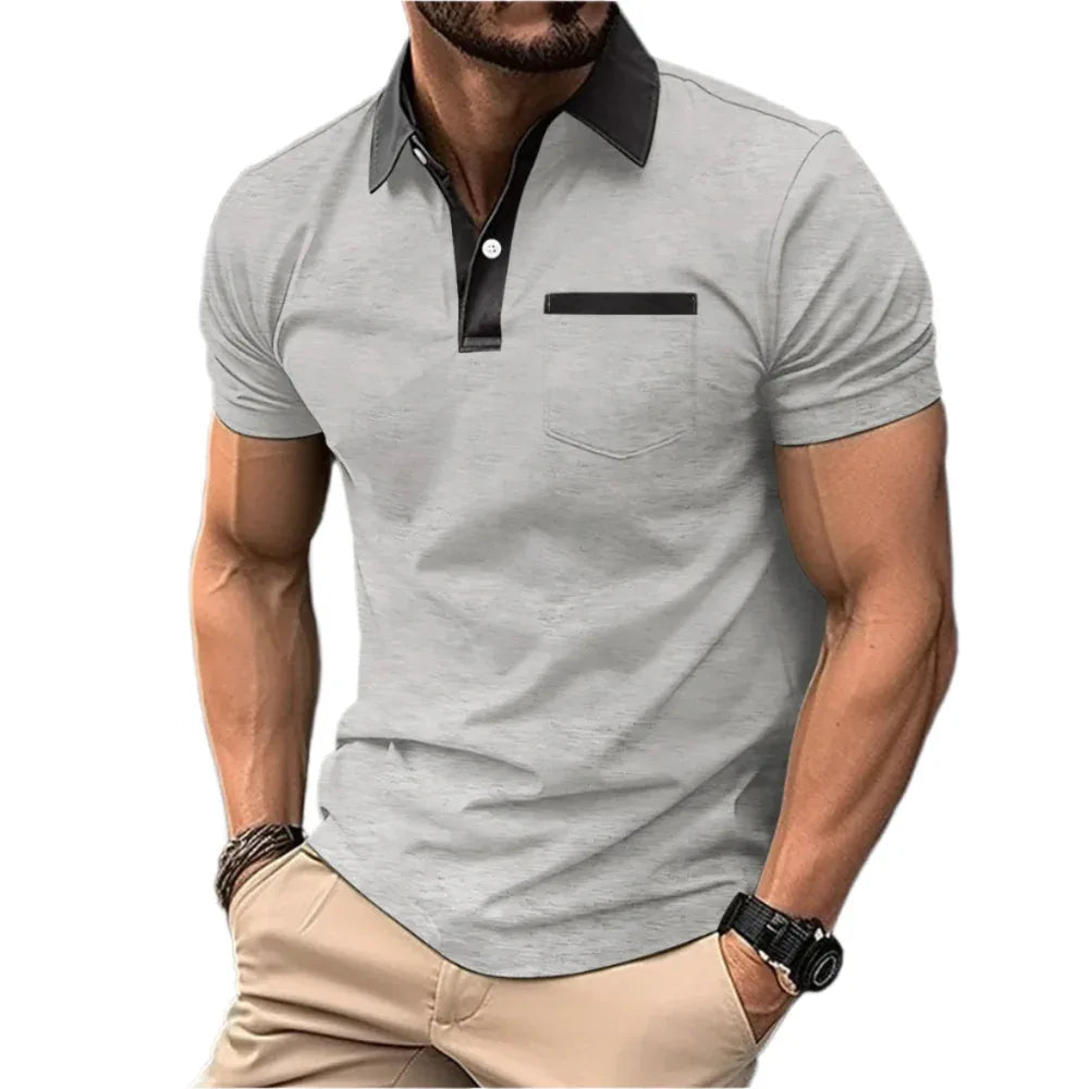 Modisches schlankes Kurzarm-T-Shirt mit Tasche, Poloshirt für Herren