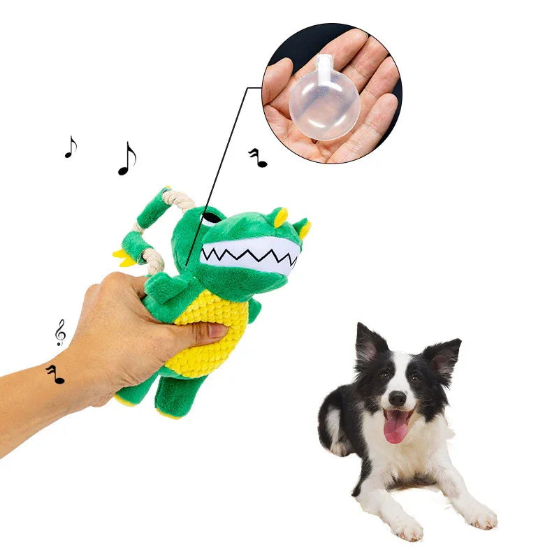 Plüsch-Hundespielzeug mit Sound, langlebig, weich, interaktiv, Dinosaurierform, mit Quietscher
