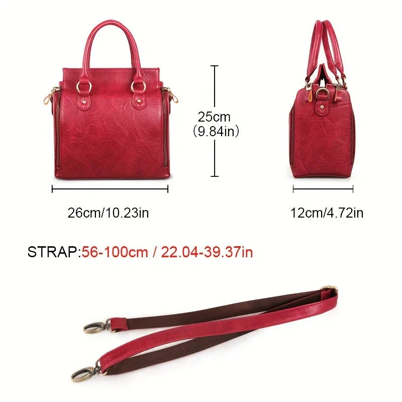 Sac à main élégant en cuir véritable grande capacité pour femme