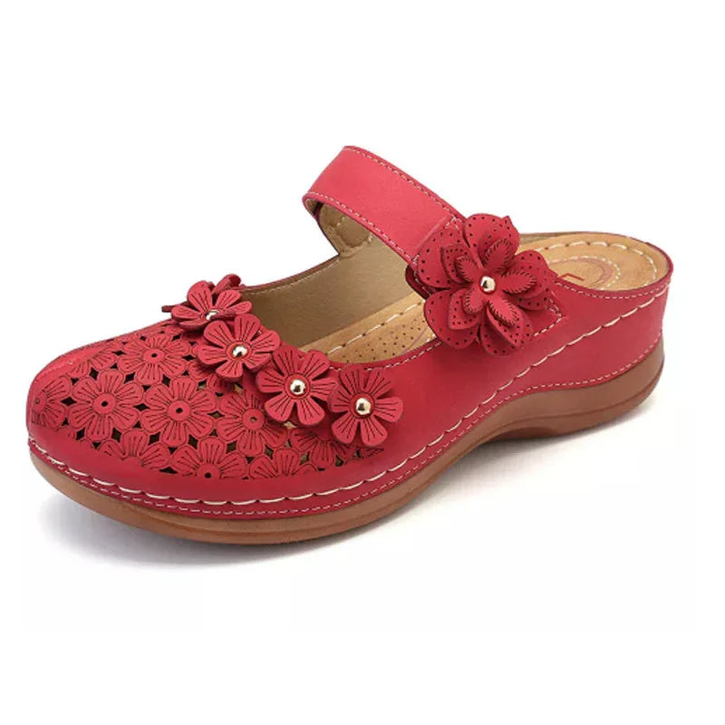 Chaussures d'été à fleurs vintage, sandales compensées pour femme