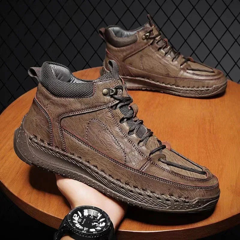 Chaussures en cuir haut de gamme Bottes Martin montantes polyvalentes pour hommes