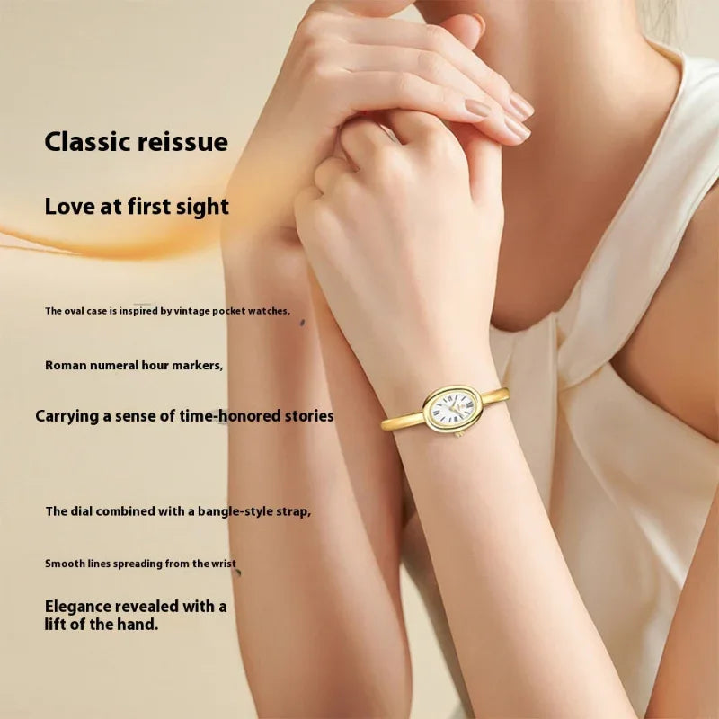 Montre ovale rétro à quartz multifonction pour femme