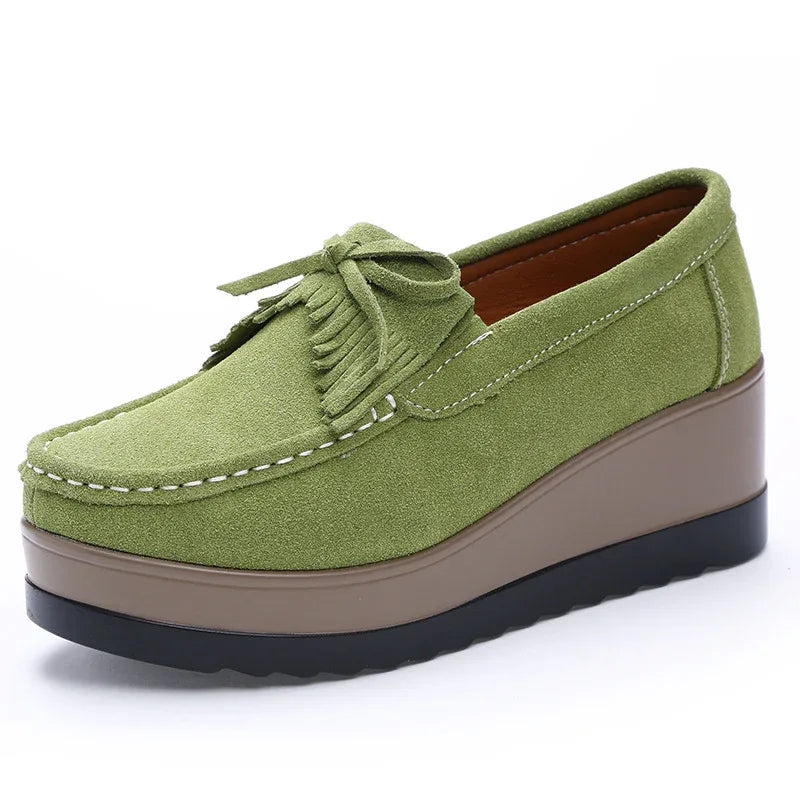 Chaussures à enfiler épaisses à la mode avec nœud à pompons pour femme