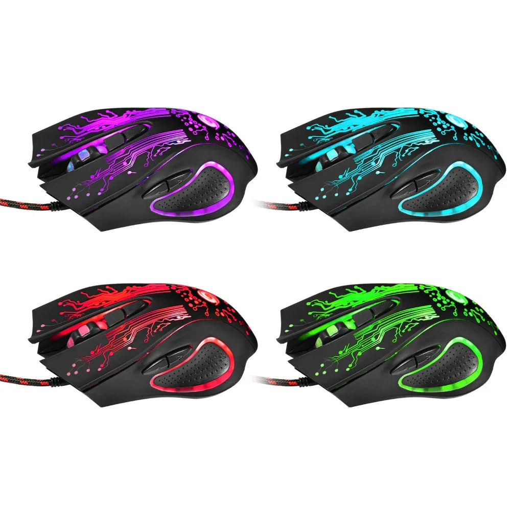 USB Kabelgebundene Ergonomische Gaming Maus mit 5500DPI und Farbiger LED-Beleuchtung für PC Laptop