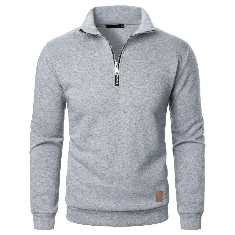 Pull en polaire à col montant, demi-zip, manches longues et couleur unie pour homme