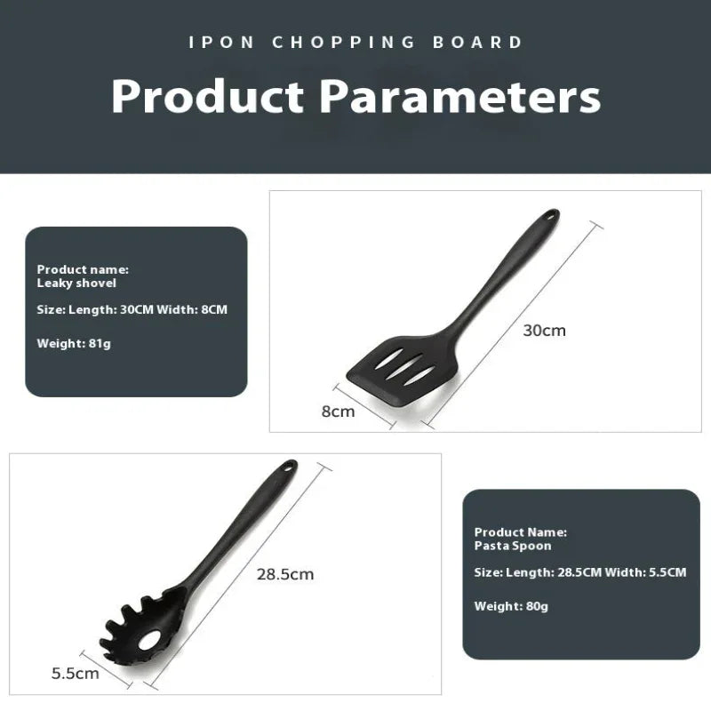 Ustensiles de cuisine noirs en silicone antiadhésif, 10 pièces
