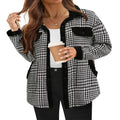 Veste en plaid contrastant pour femme, col polo décontracté, manteau en velours