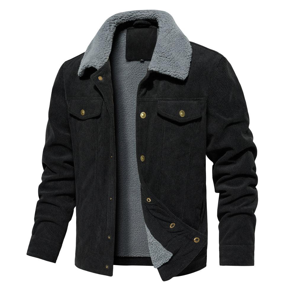 Veste en velours côtelé pour homme, doublée Sherpa, chaude et épaisse, coupe cargo, avec 5 poches