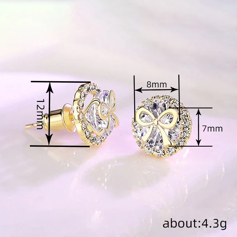Boucles d'oreilles clous nœud pour femme, accessoire mignon en micro-zircon.