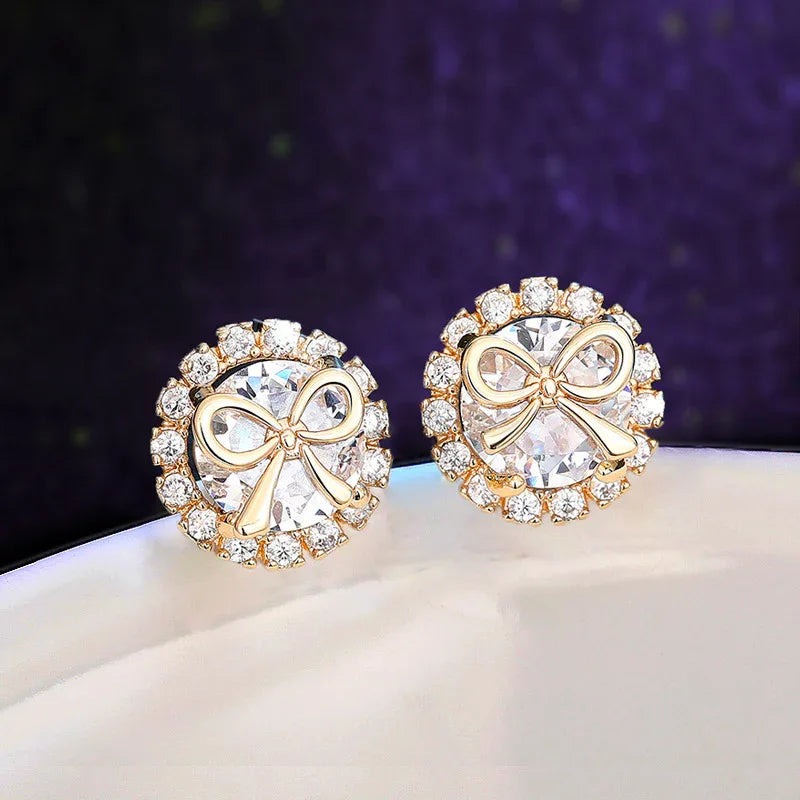 Boucles d'oreilles clous nœud pour femme, accessoire mignon en micro-zircon.