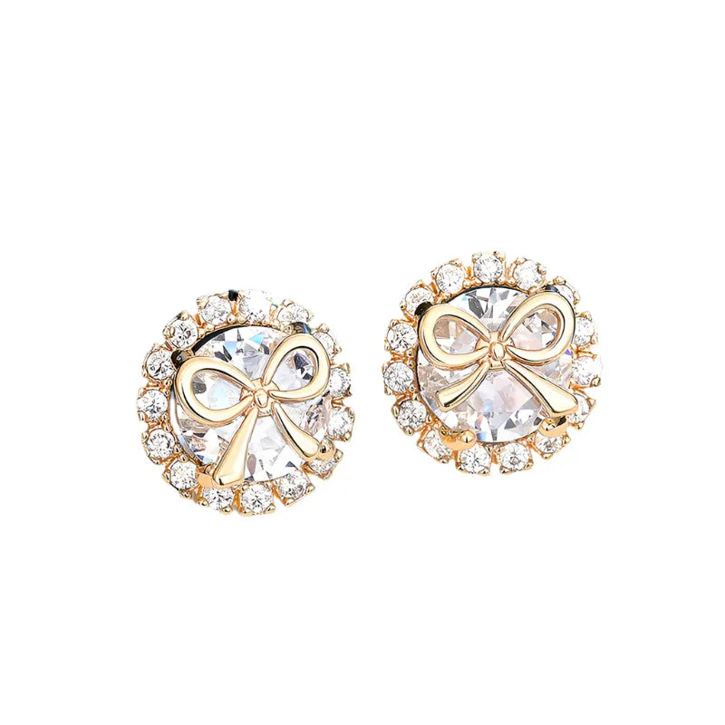 Boucles d'oreilles clous nœud pour femme, accessoire mignon en micro-zircon.
