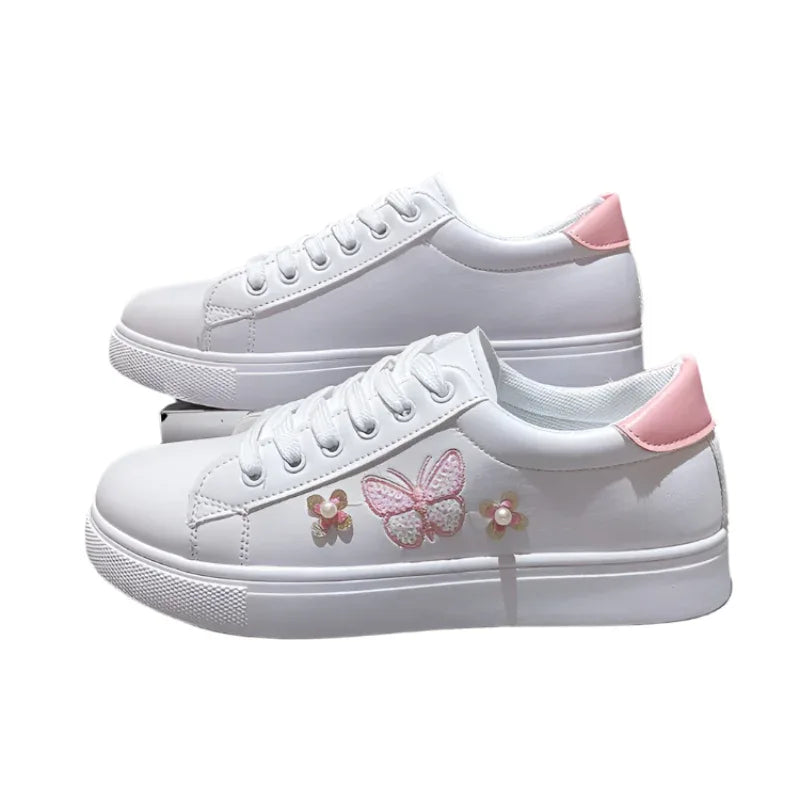 Damen Flache Low-Top Schmetterling-Sneaker