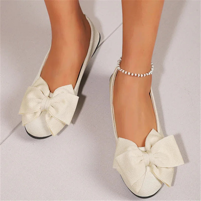 Chaussures plates à nœud, mode décontractée, bout rond, mocassins à enfiler pour femmes