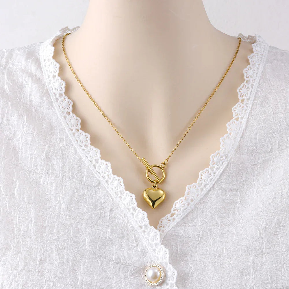 Bijou de Cou Cœur Boucle OT en Acier Inoxydable
